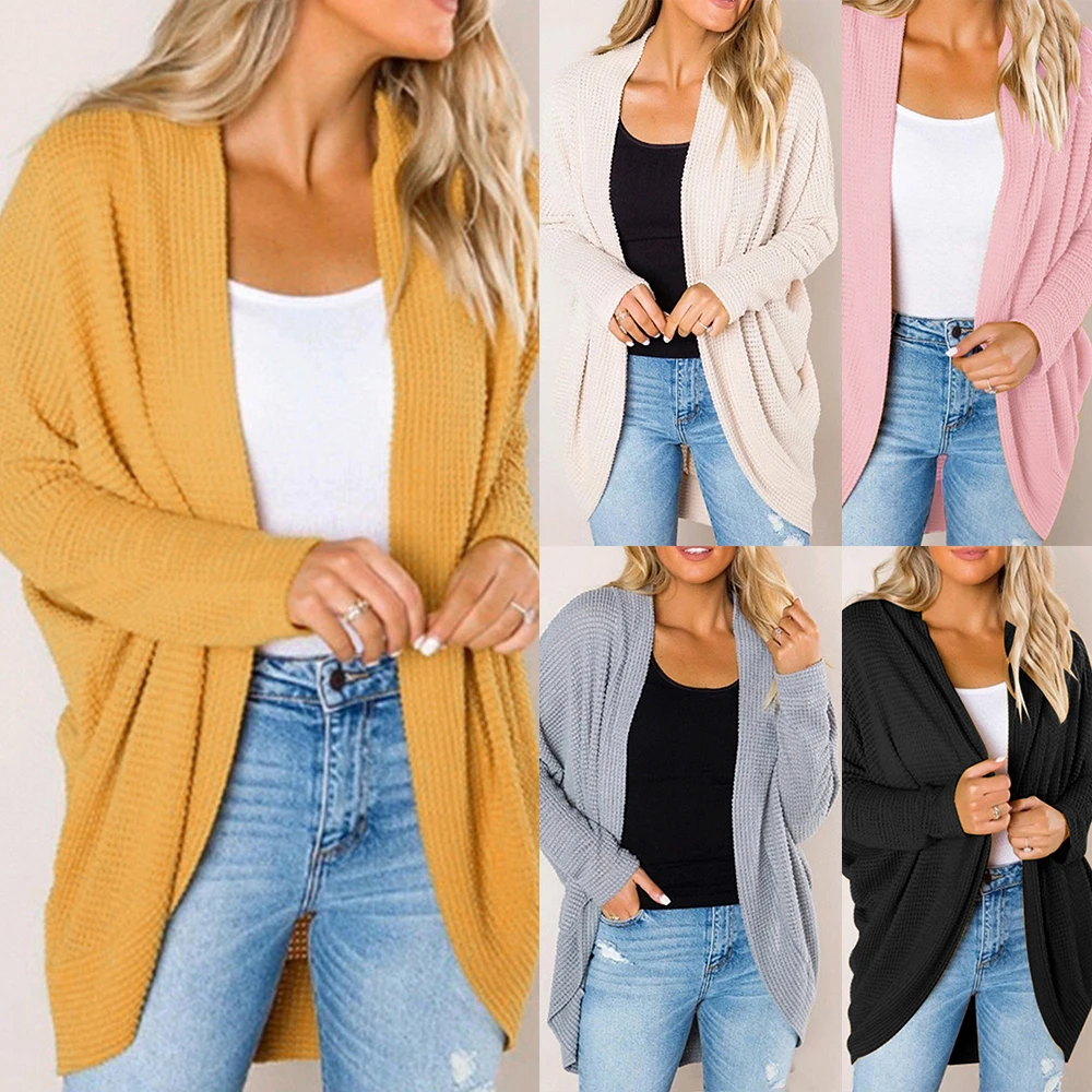 Осенне-зимний Повседневный трикотажный кардиган с рукавом летучая мышь Женский