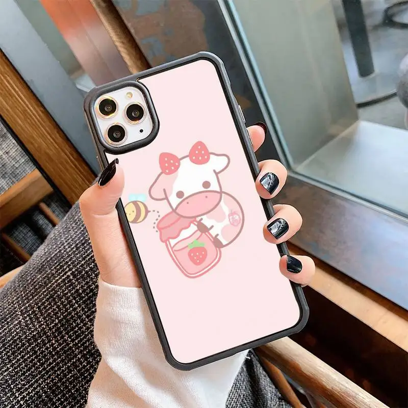 

Cute Kawaii Cartoon Cow Pink Phone Case For Iphone 6 6s 7 8 Plus X Xr 11 12 Mini Pro Max PC Cover Fundas Coque