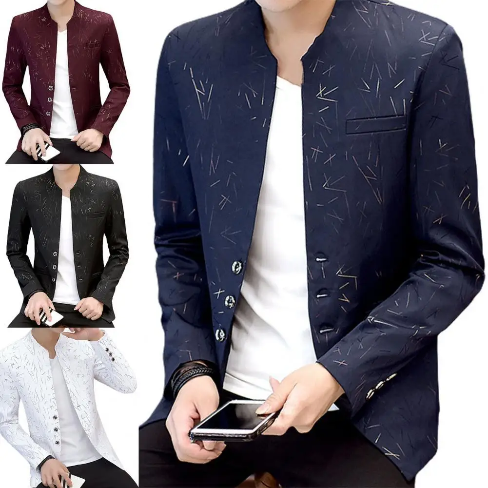 

Stylish Men Blazer Soft Blazer Vintage Print All Match Vintage Print Korean Style Blazer