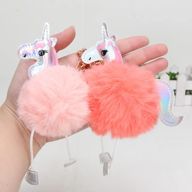 Брелок с единорогом искусственные помпоны из кроличьего меха цепочка для ключей