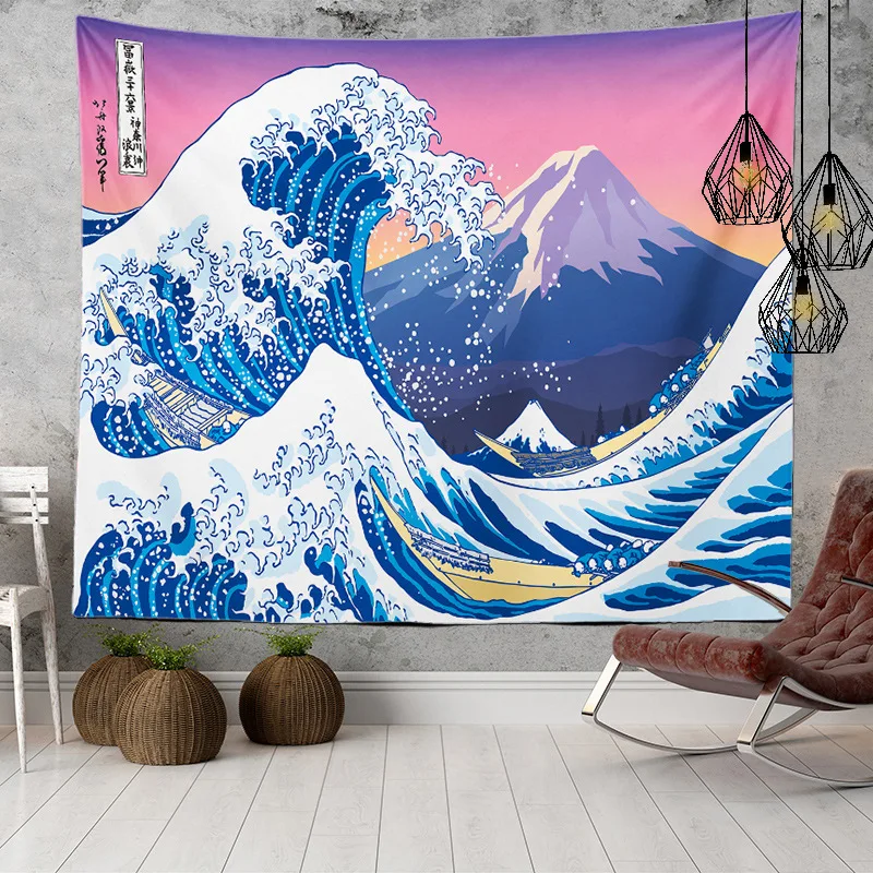 Japanese blanket big tapestry wave whale arowana wall hanging fabric bohemian bed boho home decor sea sun sunlight | Дом и сад