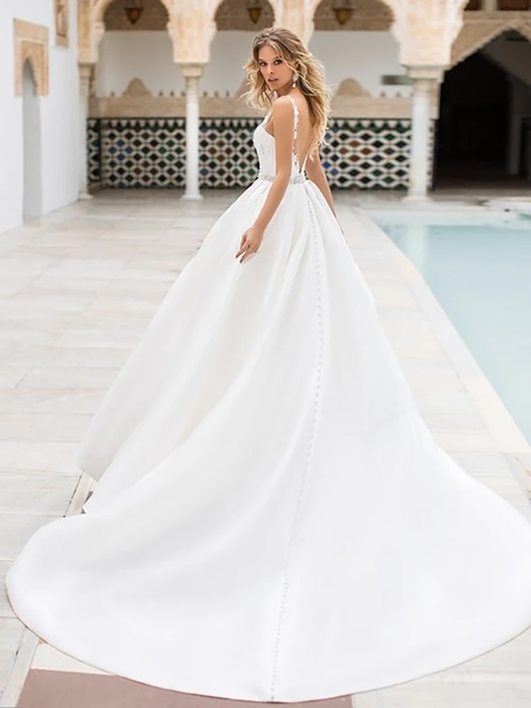 

Hi Shy Bride New simple wedding dress backless sleeveless design chiffon lace bride dresses princess dress plus size tailor-made