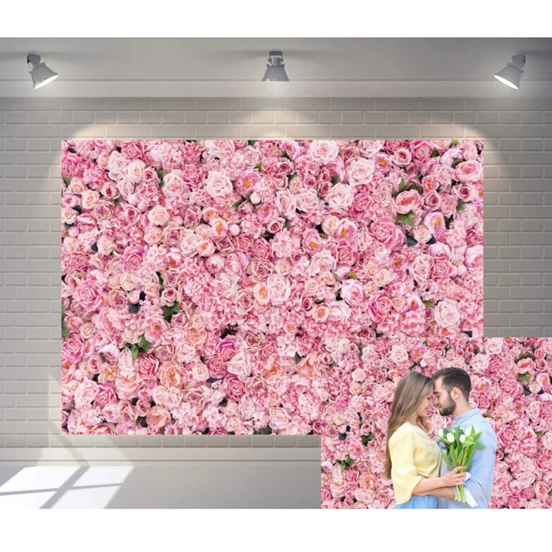 

Photo Wall Background Pink Rose Flower Wall Backdrops Wedding Birthday Valentine's Day Photo Backdrops Theme Party Background