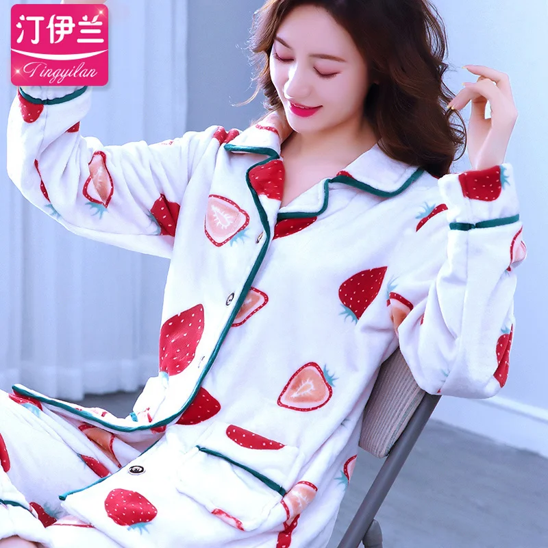Trending Products Home clothes fo women Pajamas Printing Lady clothes set Autumn Coral fleece 2 piece set free shipping 289