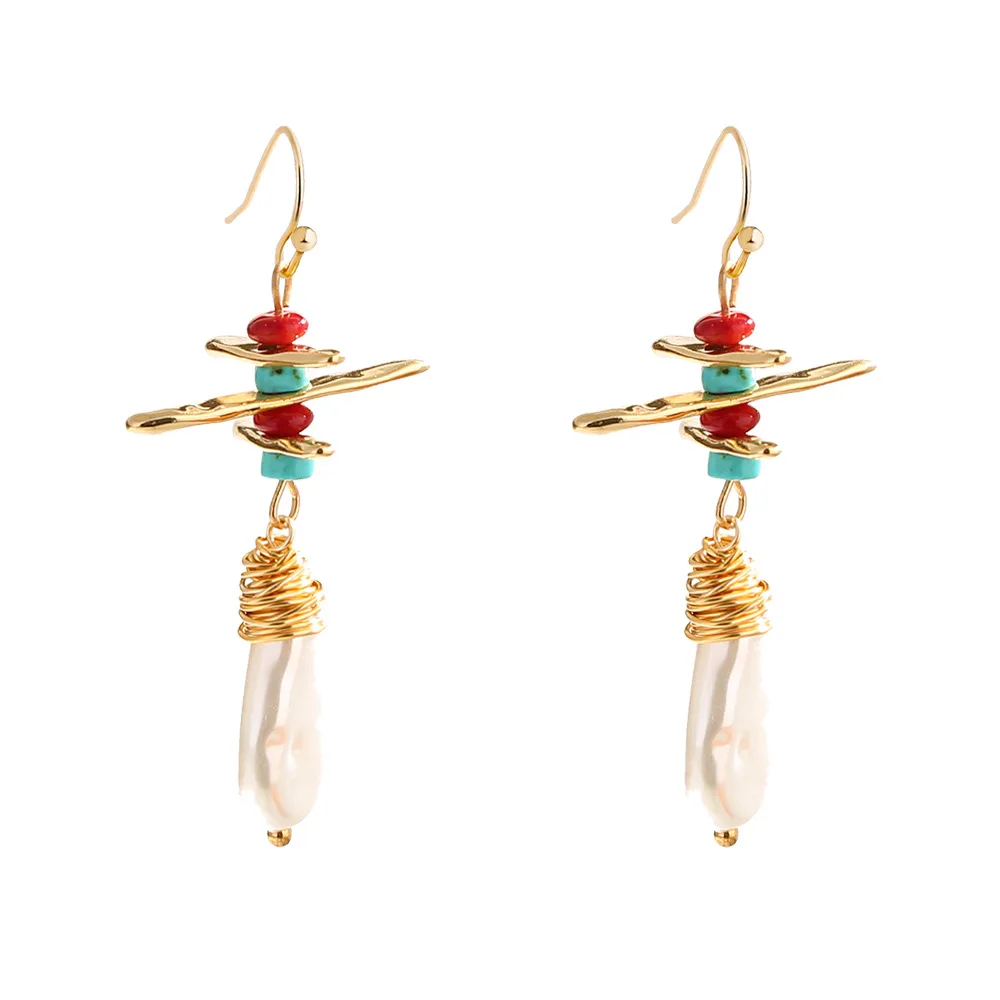 Новые богемные винтажные металлические висячие серьги подвески с жемчугом