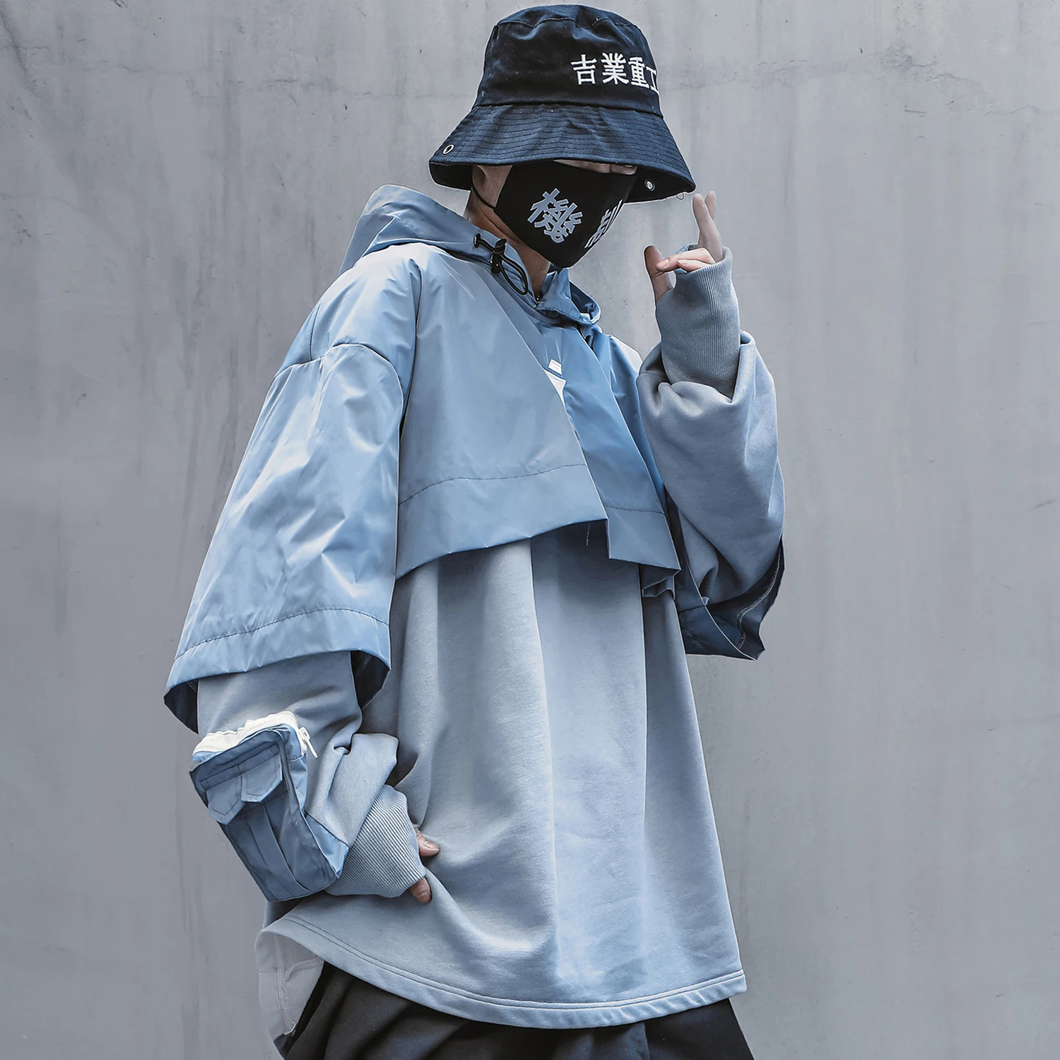 Весенняя уличная модная толстовка Techwear мужская с капюшоном Kanji в стиле пэчворк |