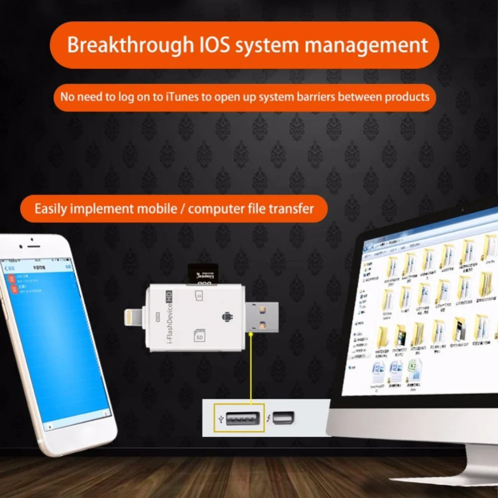Многофункциональное устройство для чтения карт памяти Micro Sd 3 в 1 iphone 6s 7 plus флеш