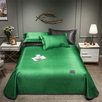 2021 newest products pure color embroidered ice silk mat bed cover fitted sheet pillowcases 3 pcs luxury bedding green color