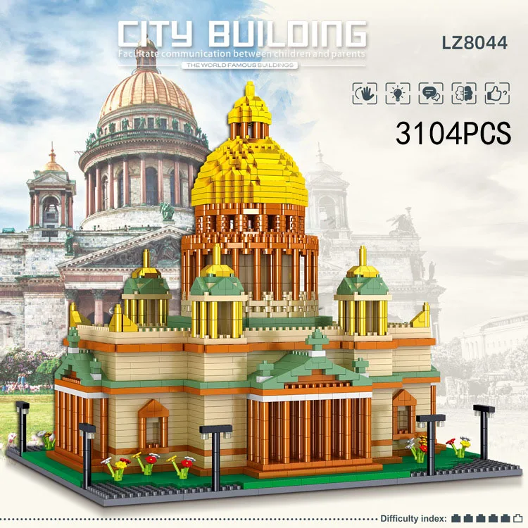 

World famous history architecure micro diamond block nanobricks toy Russia Saint Petersburg Isaacs Cathedral building brick