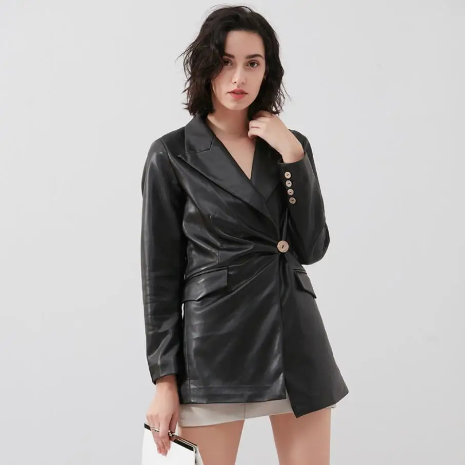 Модная Асимметричная кожаная куртка с одной пряжкой локомотивная была тонкой