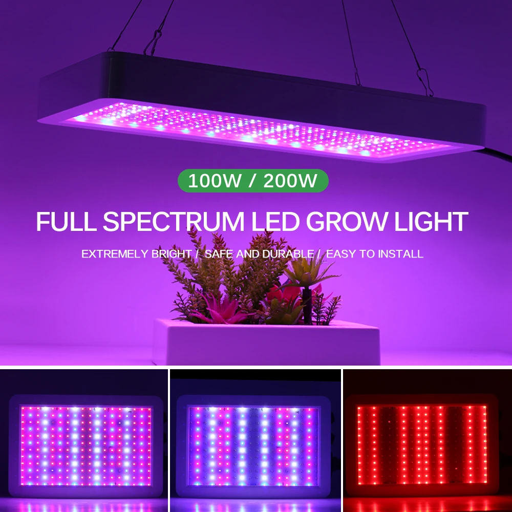Светодиодный Grow светильник 100W 200W Водонепроницаемый Phytolamp полный спектр 2