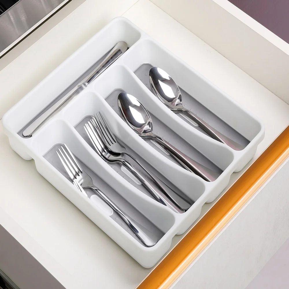 

5 Grids Flatware Silverware Drawer Organizer Tray Plastic Kitchen Utensil Cutlery Storage Holder Tool for Spoon Fork