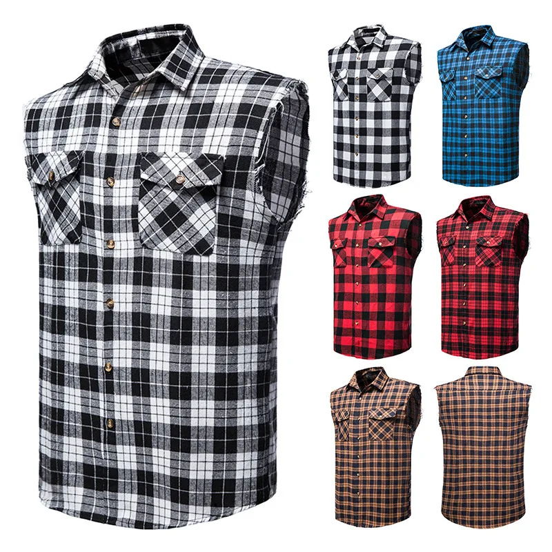 

Men's Casual Flannel Plaid Shirt Sleeveless Cotton Plus-size Vest
