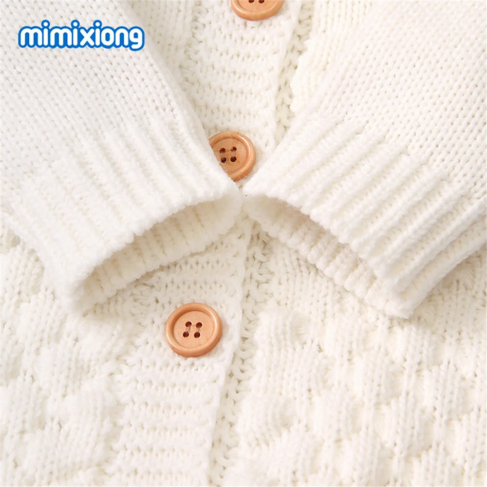 

2019 Winter Infant Baby Boys Girls Wool Hooded Knit Romper Cute Cartoon Jumpsuit Solid Sweater Coat 3M-24M New