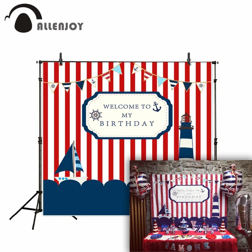 Allenjoy Baby Shower фон флаг якорь Маяк Морской полосатый на день рождения с изображением