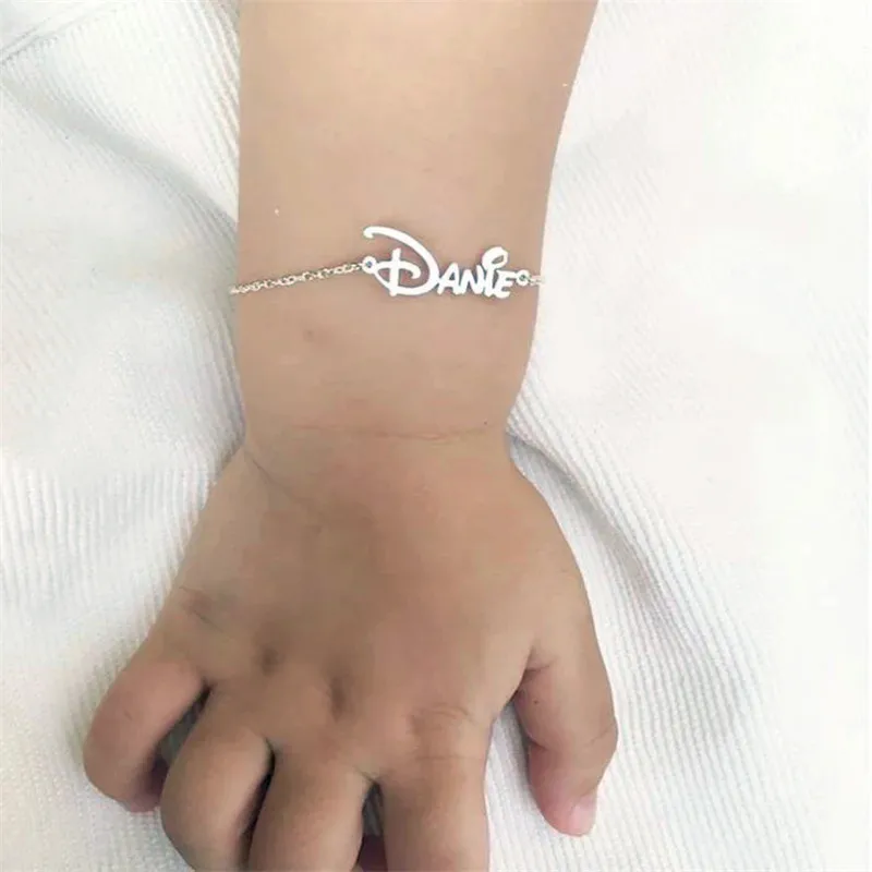 VishowCo Custom Name Bracelet Personalized Stainless Steel Adjustable Baby Child Name Bracelet For Girl Boy Birthday Gifts