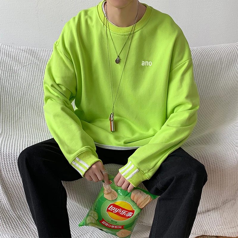 Корейская мужская мода Круглый Вырез Свободный оверсайз Толстовка Harajuku