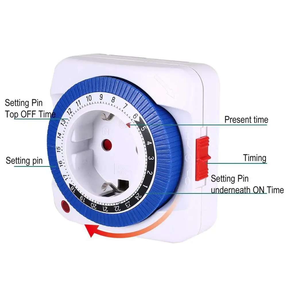 

Timer Switch Socket Automatically Turn On Off Electrical Appliances 24 Hours Mechanical Plug-in Timing Socket Time Controller