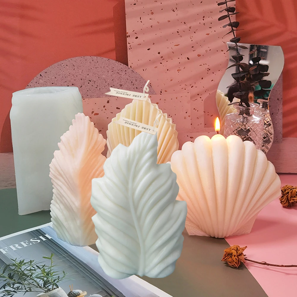 Big Coral Shell Shape Luxury Art Candle Mold 3D Aroma Handmade Crafts Candle Soy Wax Silicone Molds Forms Home Decor Scented