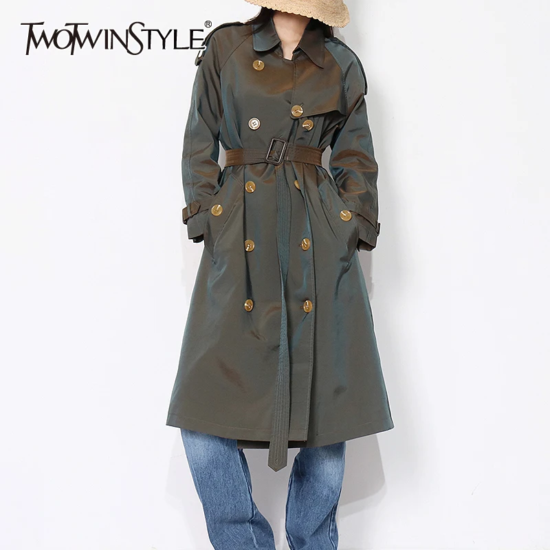 TWOTWINSTYLE Casual Color Change Windbreaker For Women Lapel Long Sleeve Lace Up Patchwork Button Trench Female Fashion New Fall
TWOTWINSTYLE Casual Color Change Windbreaker For Women Lapel Long Sleeve Lace Up Patchwork Button Trench Female Fashion New Fall