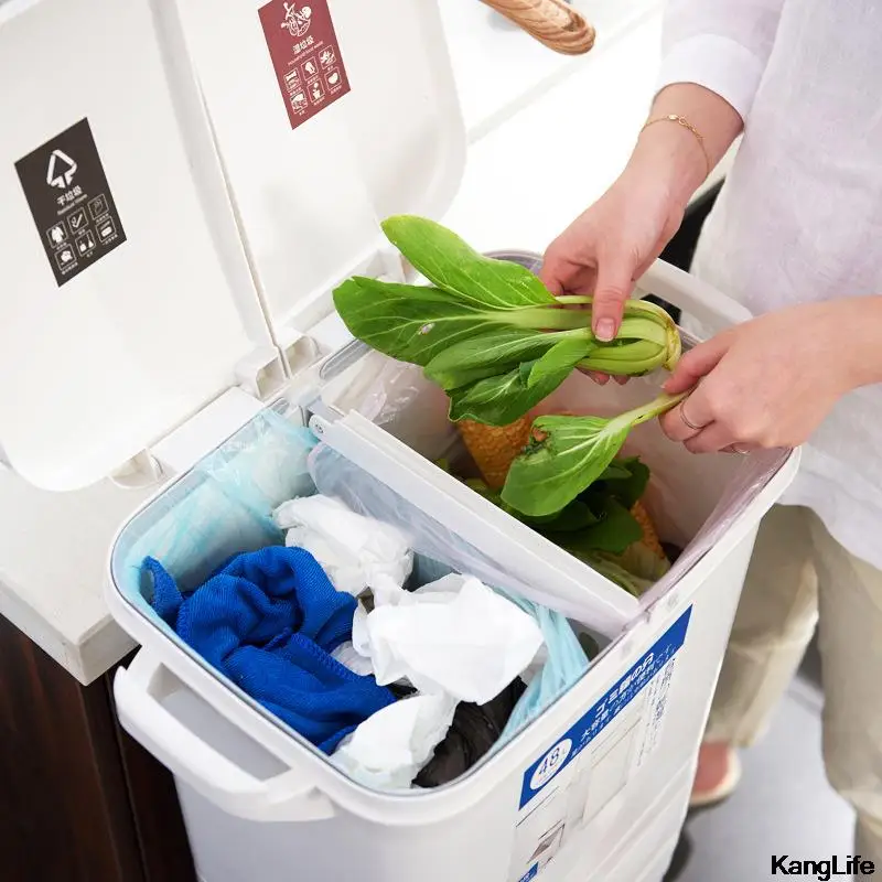 45L 3Layer Wet Dry Sorted Kitchen Trash Can Recycle Bin Dustbin Bucket Garbage Push-type Storage | Дом и сад