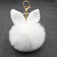 2021 new cute rabbit ear fur ball pendant plush keychain ornaments faux fur bag jewelry fur ball backpack wallet pendant gift