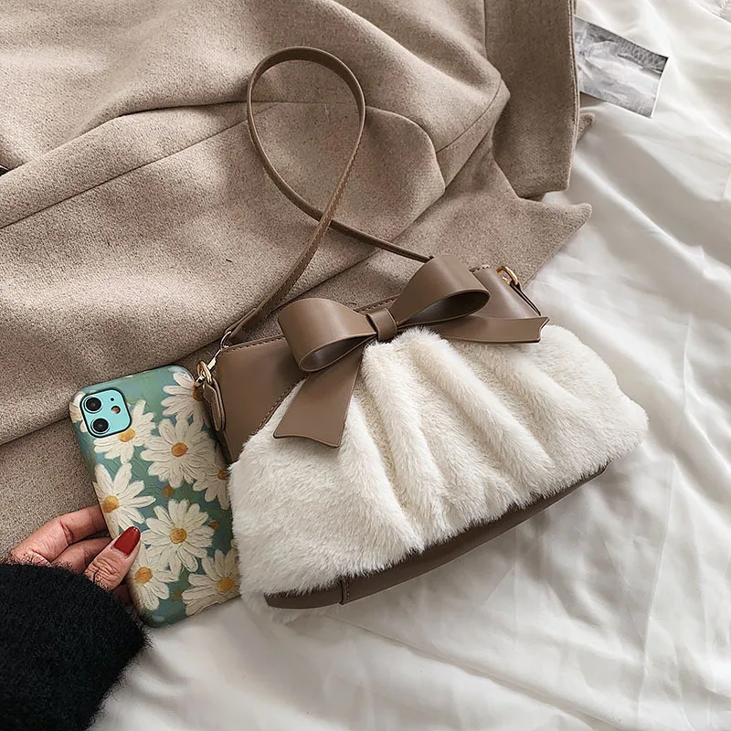 

New Fashion Women's Crossbody Bags for 2021 Winter Retro Stylish Square Mixed Colors Big Capacity Butterfly-knot Lady Bags