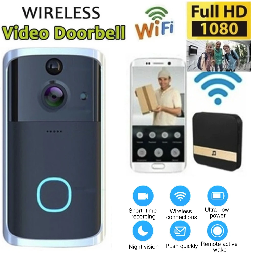 Дверной звонок 720p HD обнаружение движения ночное видение и встроенная
