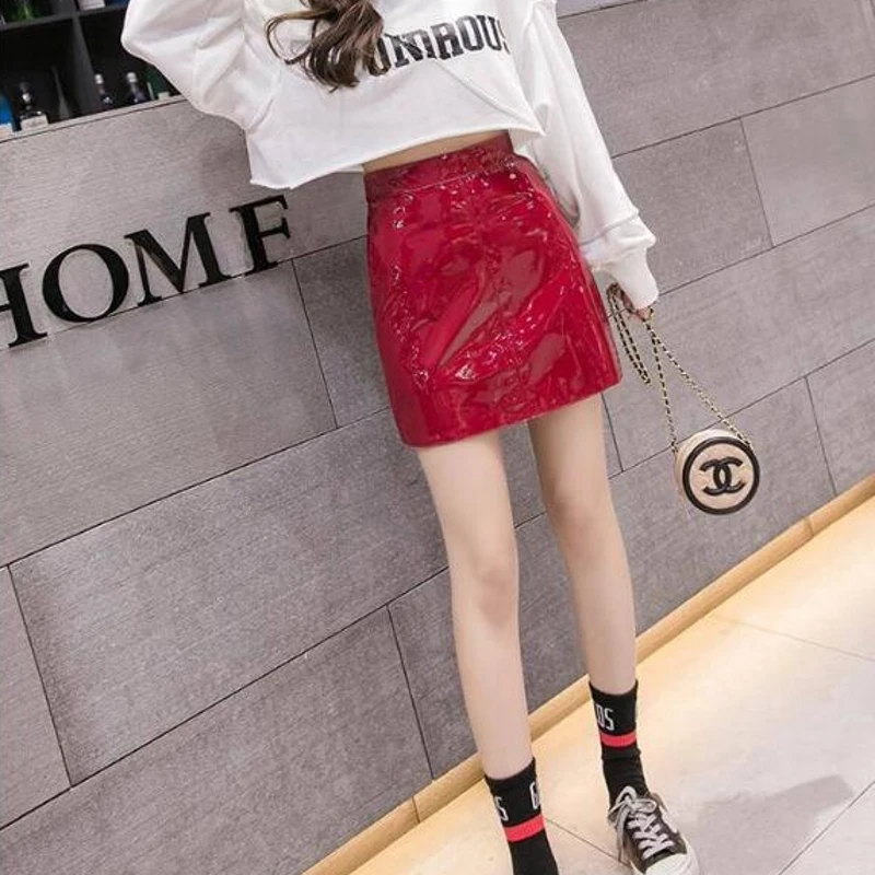 Женская юбка осень 2019 новый модный сексуальный кожаный Сплит на молнии с