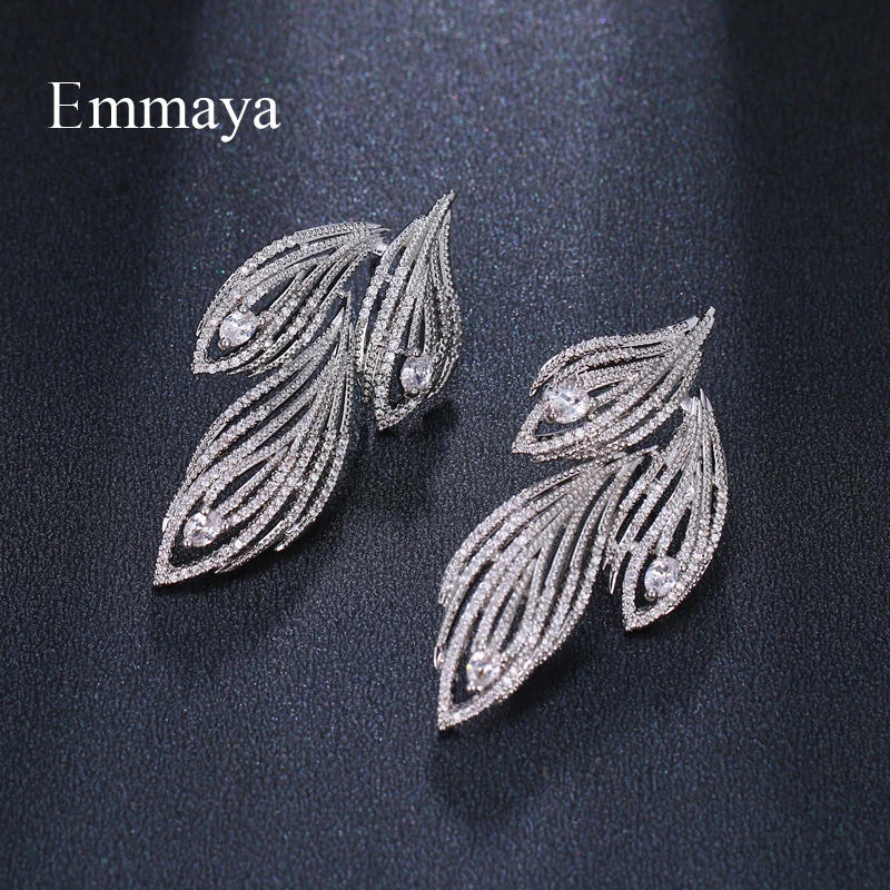 Женские свадебные серьги Emmaya элегантные длинные в форме листа с фианитом