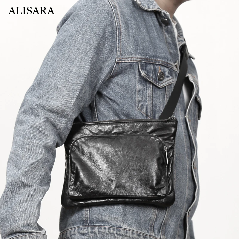 Goedkoop Alisara Mannelijke Kleine Messenger Bag Eerste Laag Koe Lederen Hoge Kwaliteit Jeugd Schooltas Casual Crossbody Pack Organizer Handtas
