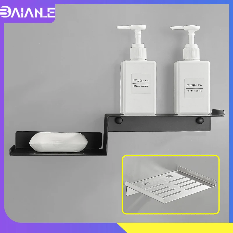 

Bathroom Shelf Black Stainless Steel Bathroom Shelves Soap Dish Holder Wall Mounted Z-Shaped Shower Caddy Rack Wifi Router Shelf