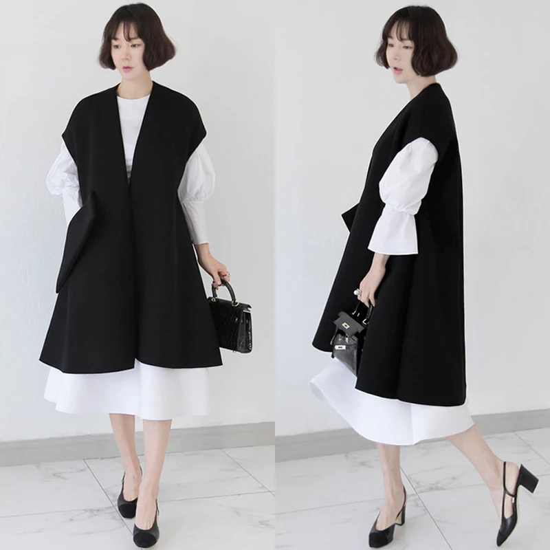 2019 зимнее новое шерстяное пальто без рукавов большой карман сумка для ветровки