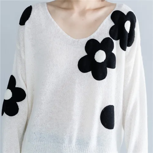

Literary Womens Sweater Loose Jersey Verde Mujer Flowers Chossette Femme Knitted Sweater Womens Tops And Blouses Blusa Feminina