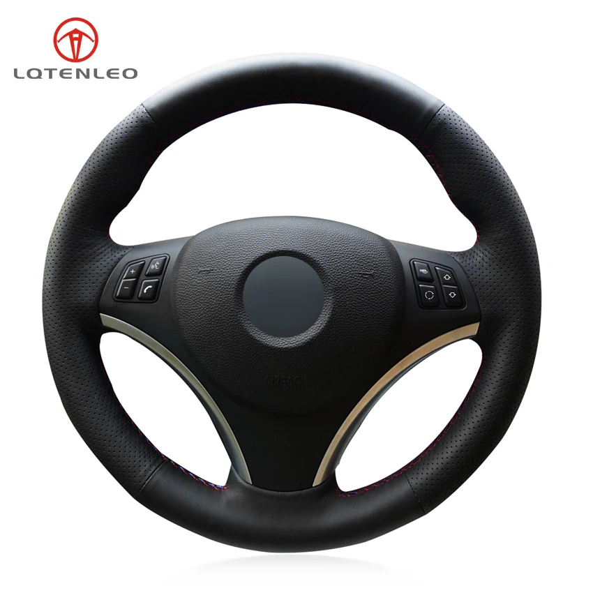 

LQTENLEO DIY Hand Car Steering Wheel Cover Black Genuine Leather For BMW M Sport 1 Series E87 E81 E82 E88 120i 130i 120d X1 E84