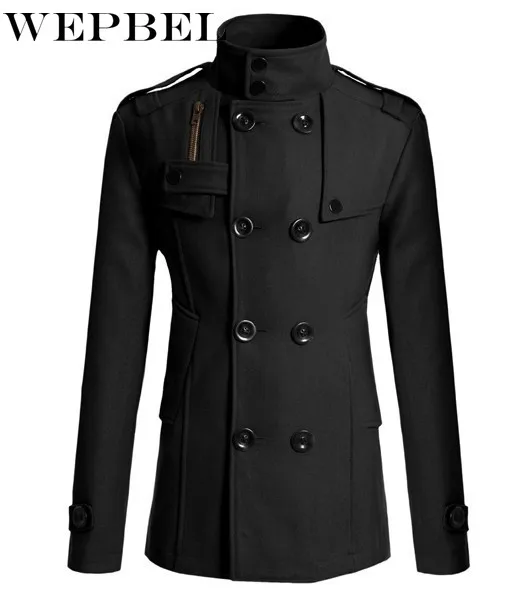 

WEPBEL Men New Casual Fashion Autumn Winter Trench Full Sleeve Button Long Warm Turn Down Neck Trenches