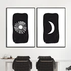 Современные настенные художественные картины середины века, абстрактный постер Sun Moon, бохо, холст с принтом, черно-белый минималистичный Декор для дома