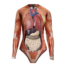Maillot de bain une pièce Sexy à manches longues, imprimé d'anatomie humaine 3D, combinaison pour femmes  (2)