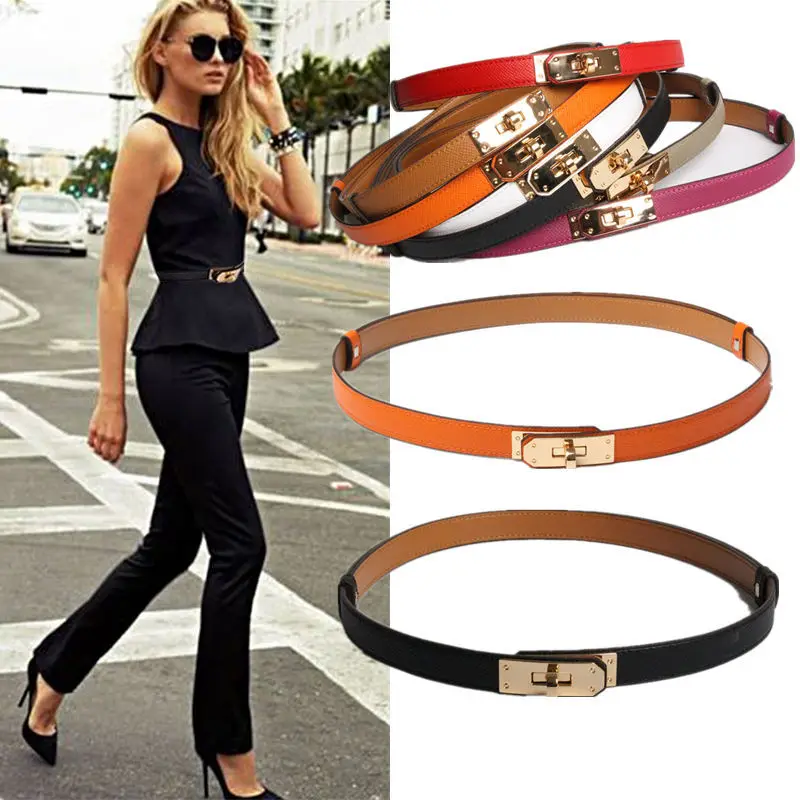 

2020 new Luxury brand High quality women real leather 1.8cm width belts golden lock buckle dress jeans sweater waistband belt