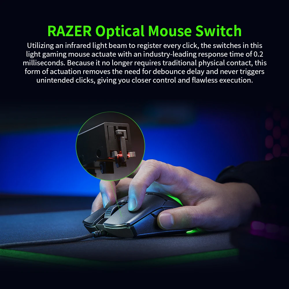 Игровая мышь Razer RGB мини-мышь Viper 61 г легкая проводная 8500DPI PAW3359 оптический датчик