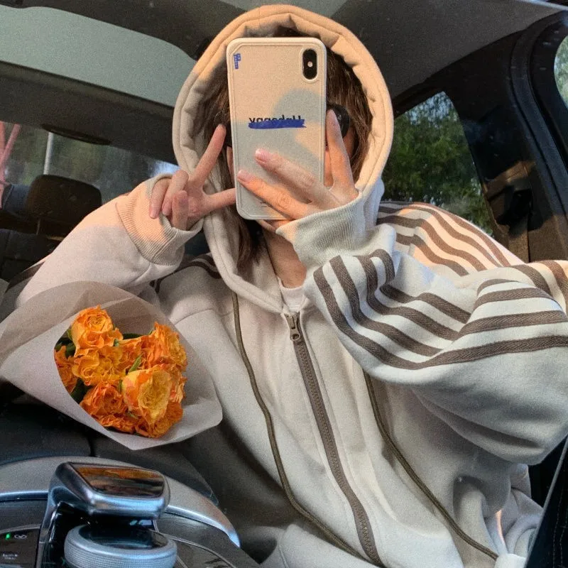 

Oversized Print Long Sleeve Zip Up Hoodies Women Korean Fashion Autumn Winter Thick Jacket Clothes Chic Harajuku Woman Pullover