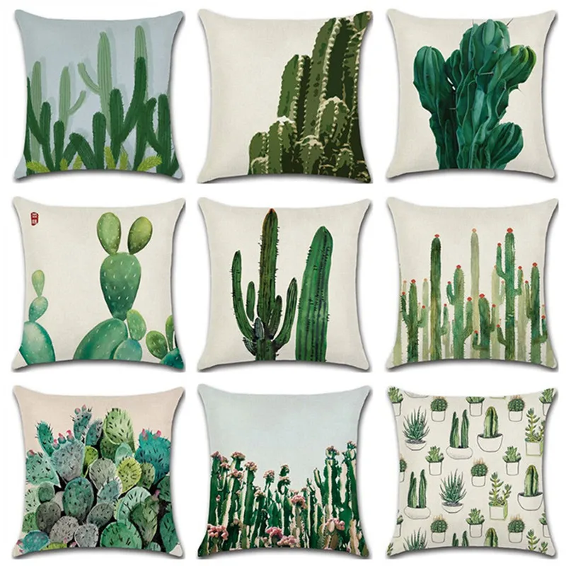 

Sofa Throw Pillows Tropical Plants Pillow Cover Cotton Linen Decorative Cushion Cover Cactus Pillowcase Home Decor 45X45cm