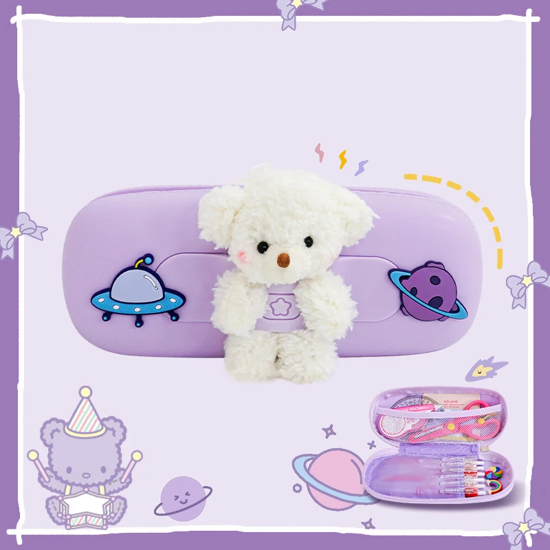 

Cartoon Pencil Case with Compartment 3D Bear Design Stationery Storage Bag Back To School Gift for Boys Girls Pencil Bags