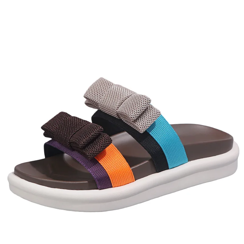 

Shoes Woman 2021 Slippers Flat Pantofle Multicolored Sandals Butterfly-Knot Luxury Slides Platform Low New Designer Soft Summer