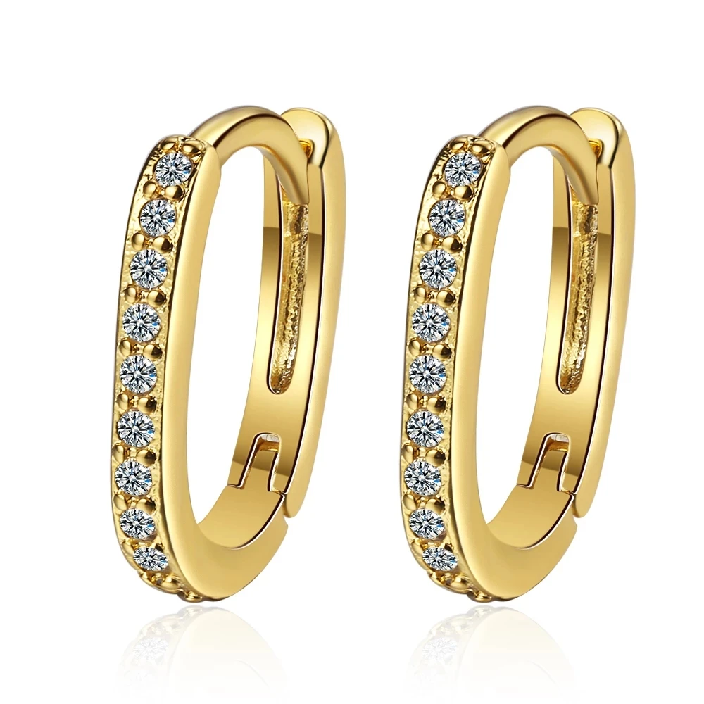 

New 925 Sterling Silver Earrings Geometric Simple 18K Gold Earrings Inlaid Crystal Zircon Woman Charm Jewelry Gift