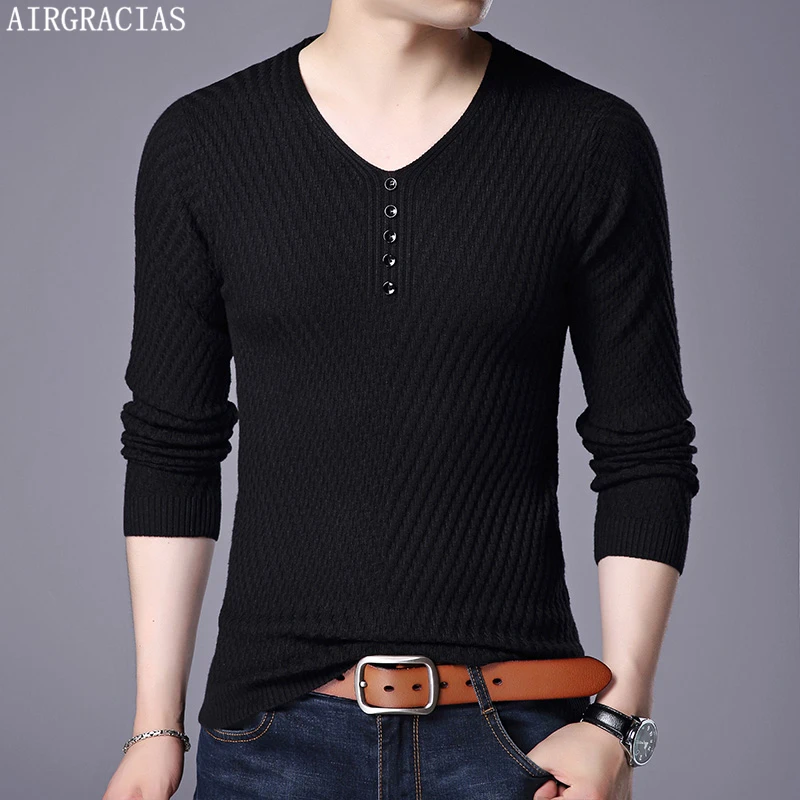

AIRGRACIAS свитер мужской Повседневный пуловер с вырезом в виде буквы V Мужская Осенняя приталенная рубашка с длинным рукавом мужские свитера вя...