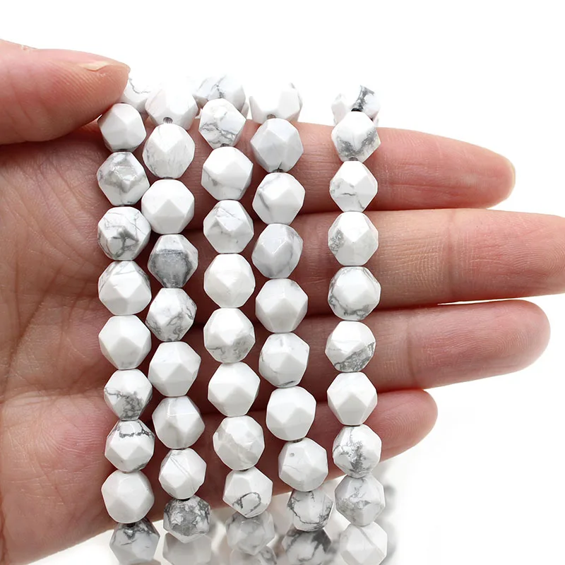 

Natural Faceted White Turquoises Howlite Stone Round Loose Beads For Jewelry Making DIY Bracelet Necklace 8mm Wholesale
