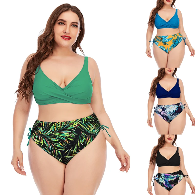 

Размера плюс 4XL Для женщин Цветочный принт сексуальная Разделение большого размера бюстгальтер бикини купальник 2021 Новый Двойка пляжные ко...