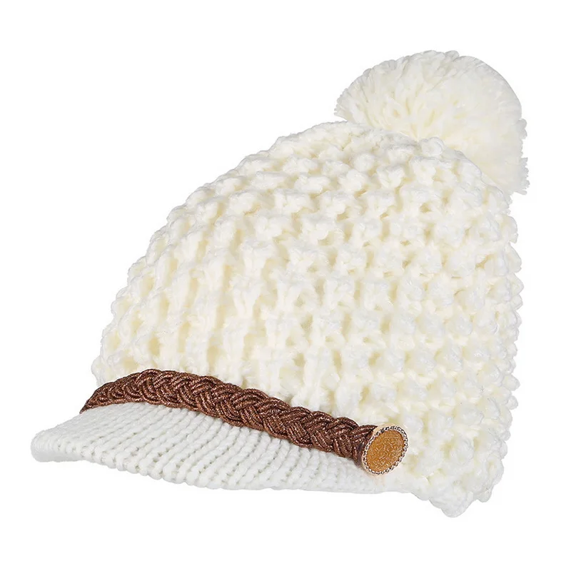 OEAK Женская шерстяная вязанная шапка Двойная Внутренняя плюс бархатная теплая