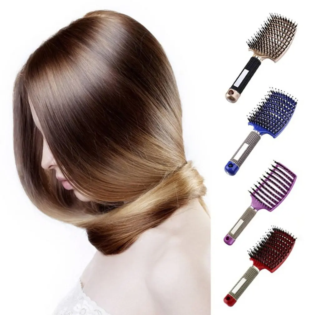 

Hairdressing Comb Curved Boar Bristles Smooth Hair Curling Comb Styling Comb Straight Hair Massage Comb